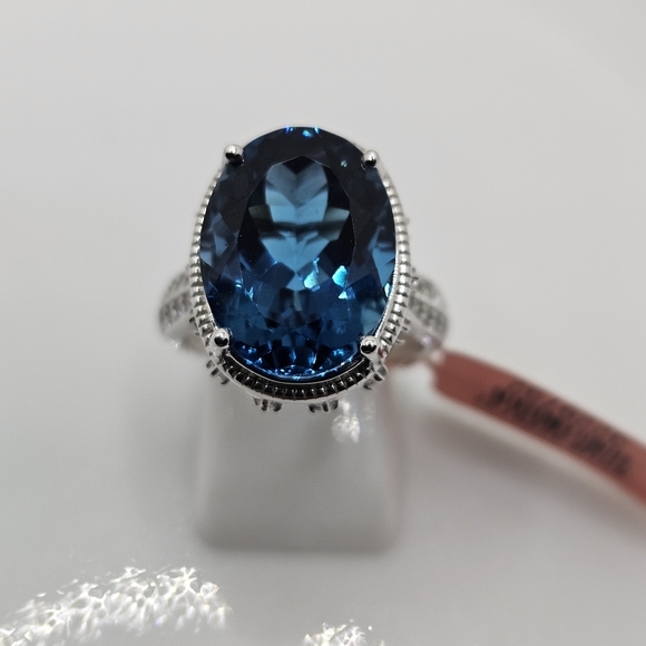 Genuine London Blue Topaz & Diamond Ring in Sterling Silver & Rhodium Size 7! - Picture 11 of 17